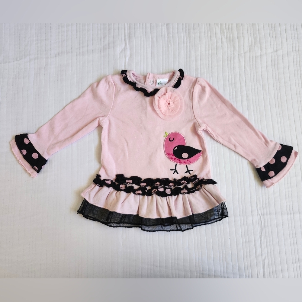Pink Long Sleeve Kids Top with Bird Design